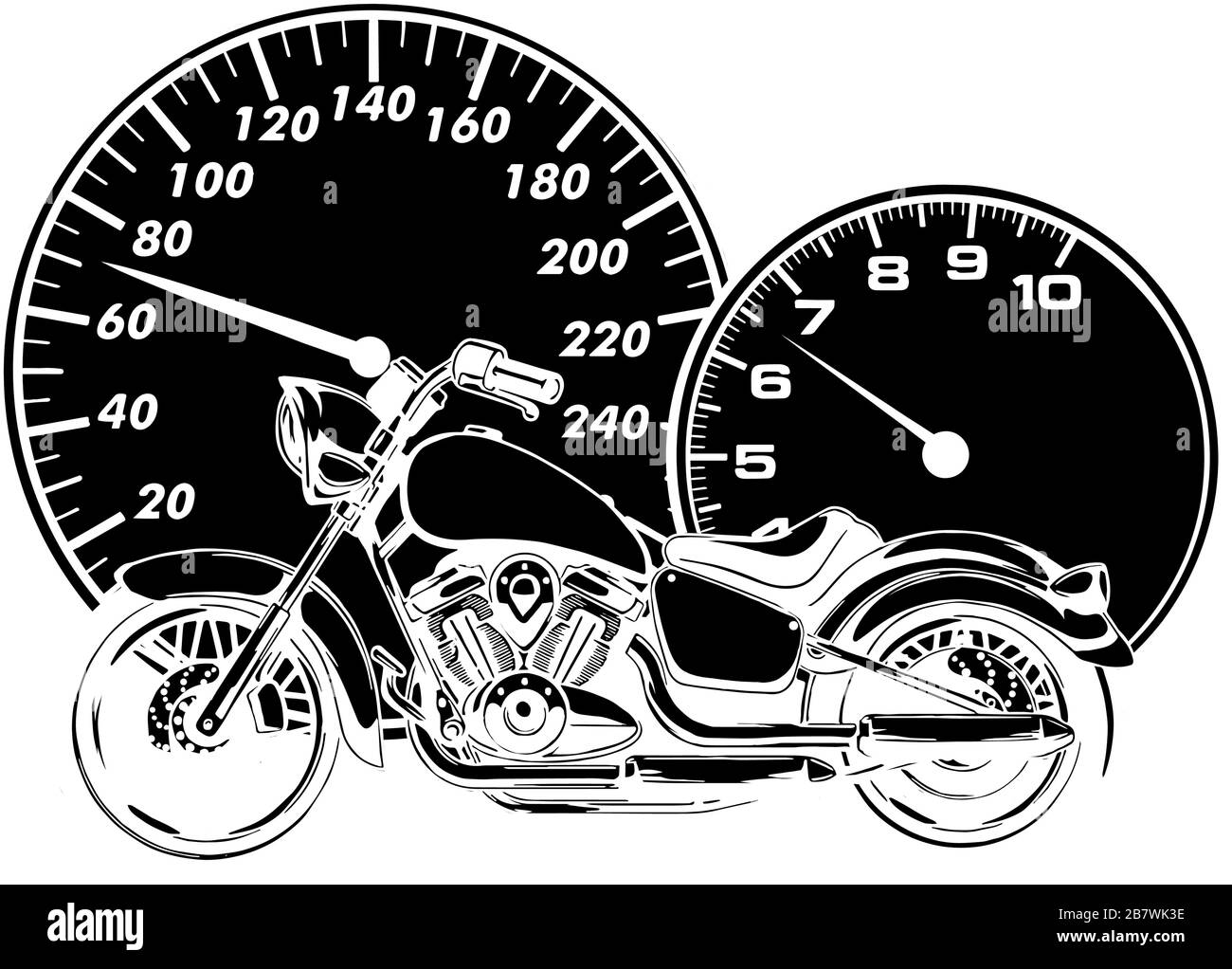 vector illustration Flaming Bike Chopper Ride Front View Stock Vector