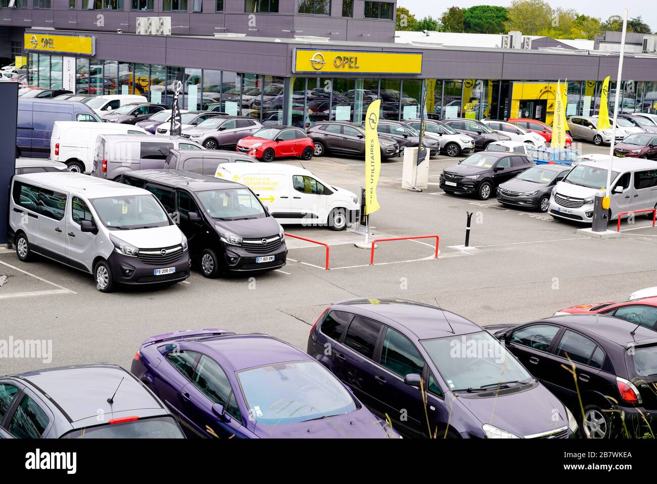 Bordeaux , Aquitaine / France - 10 14 2019 : Opel car dealership of German automobile manufacturer part of peugeot French Groupe PSA Stock Photo
