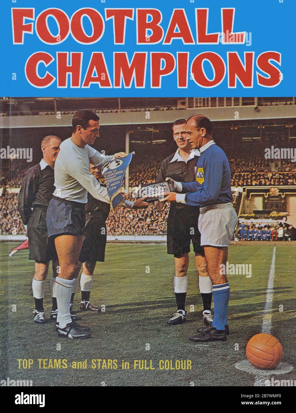 1963 England v Rest of the World football match front cover photo on the Football Champions annual 1963-64 Stock Photo