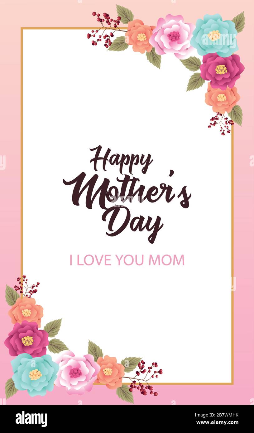 happy mothers day card with flowers square frame Stock Vector Image ...