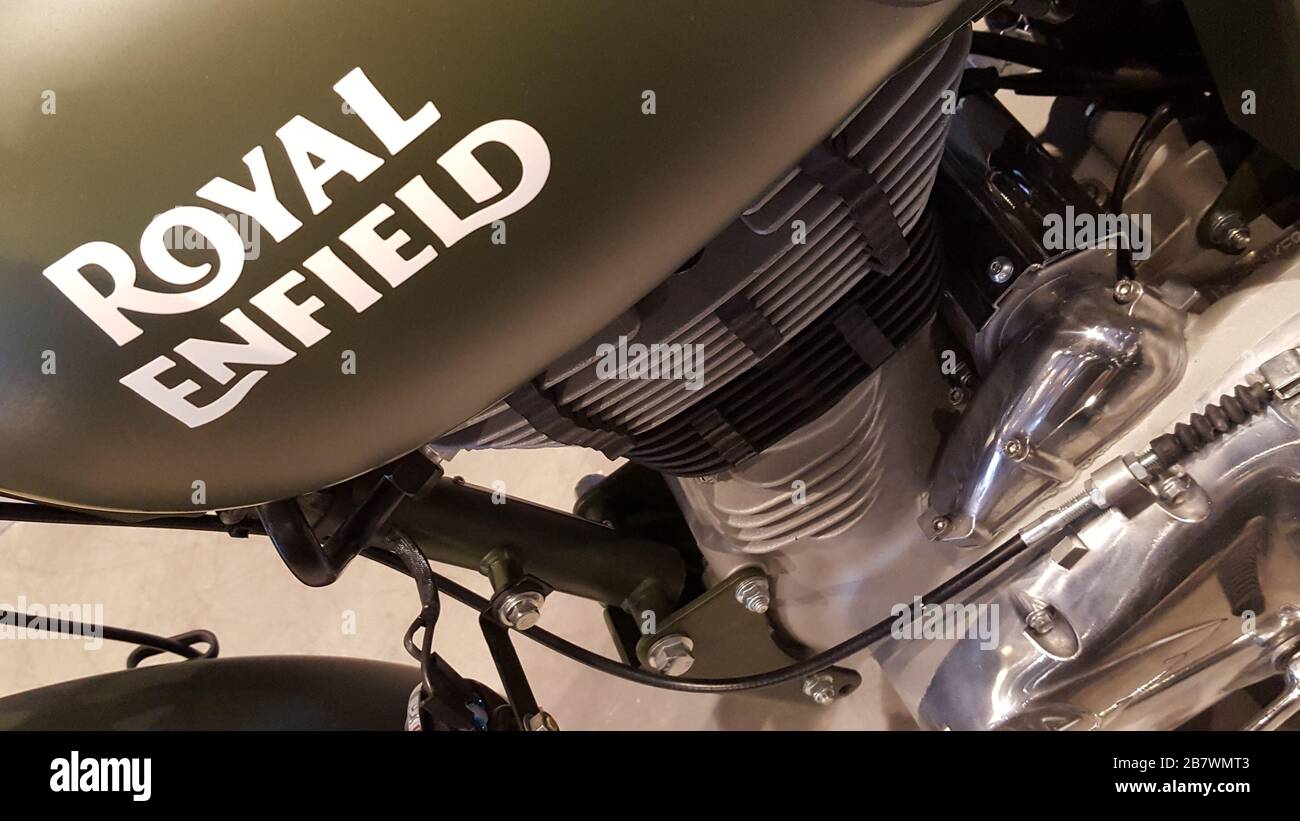 Bordeaux , Aquitaine / France - 12 19 2019 : Royal Enfield Bullet fuel tank military motorcycle Stock Photo