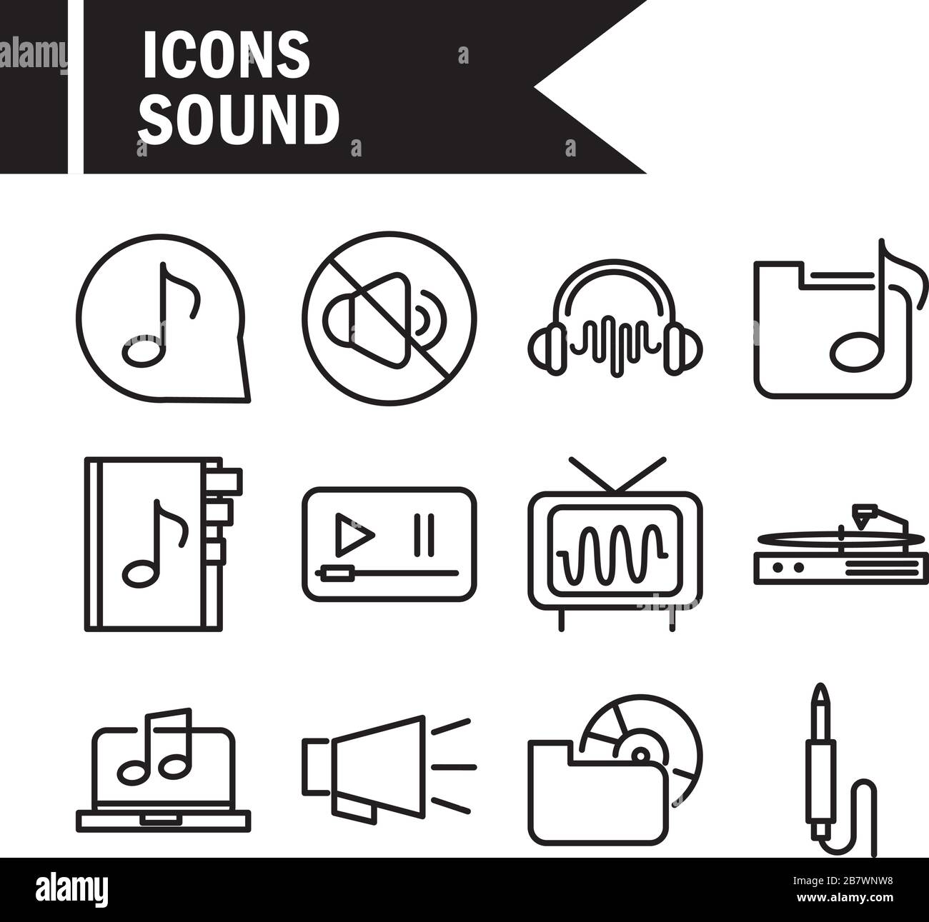 sound audio volume music line style icons set vector illustration Stock ...