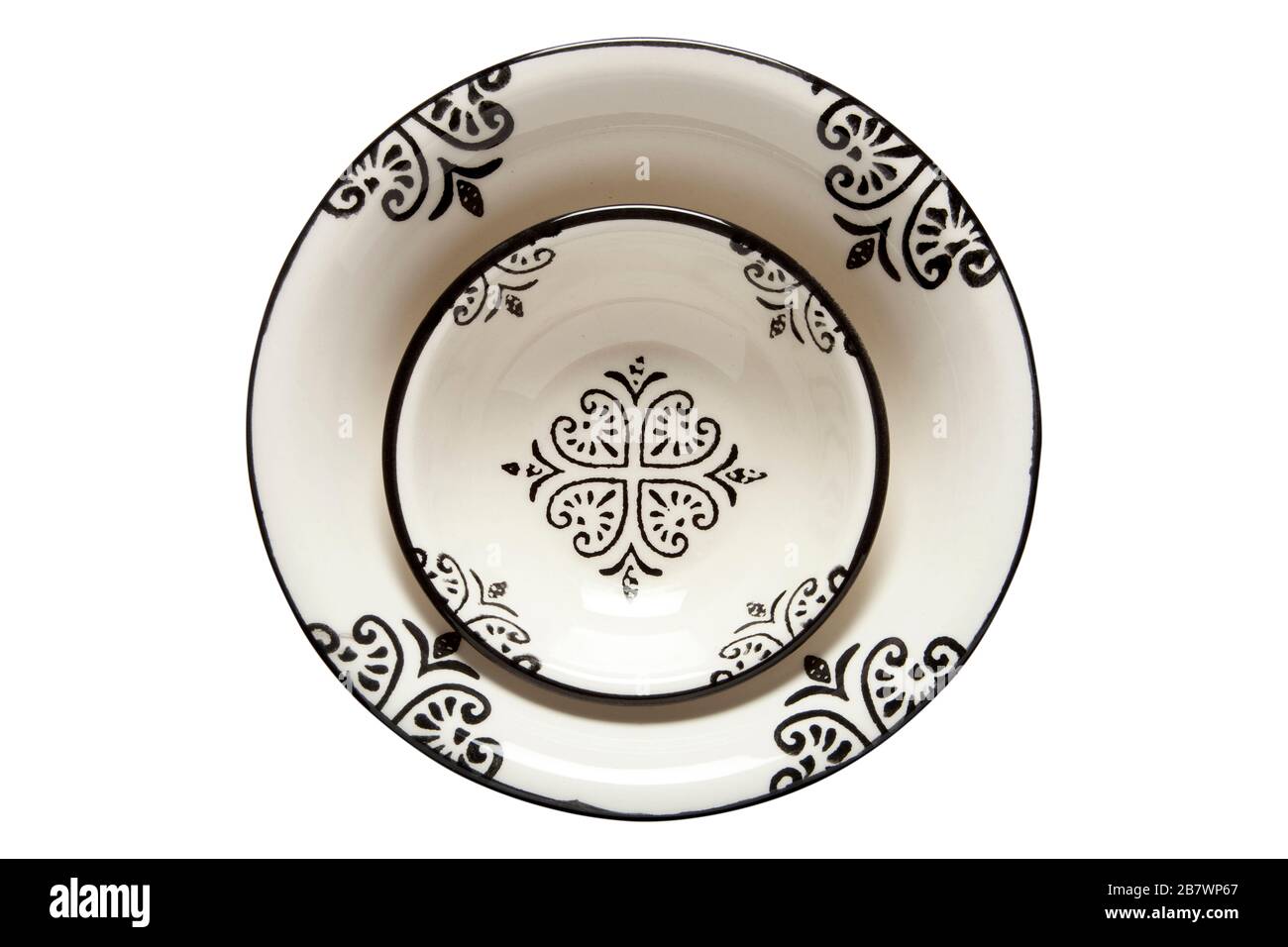 white floral pattern, decorative, porcelain plate Stock Photo