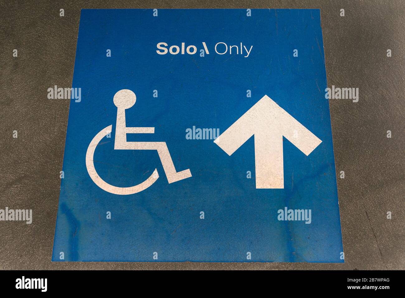 Mandatory sign for disabled persons in front of a ferry, Venice, Veneto, Italy Stock Photo