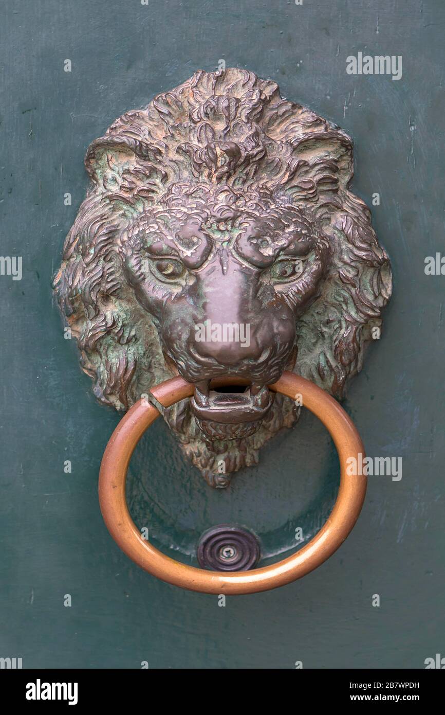 Lion head as door knocker, Venice, Veneto, Italy Stock Photo