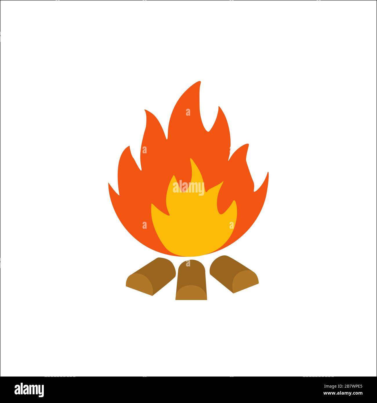 vector illustration of burning bonfire with wood on white background ...