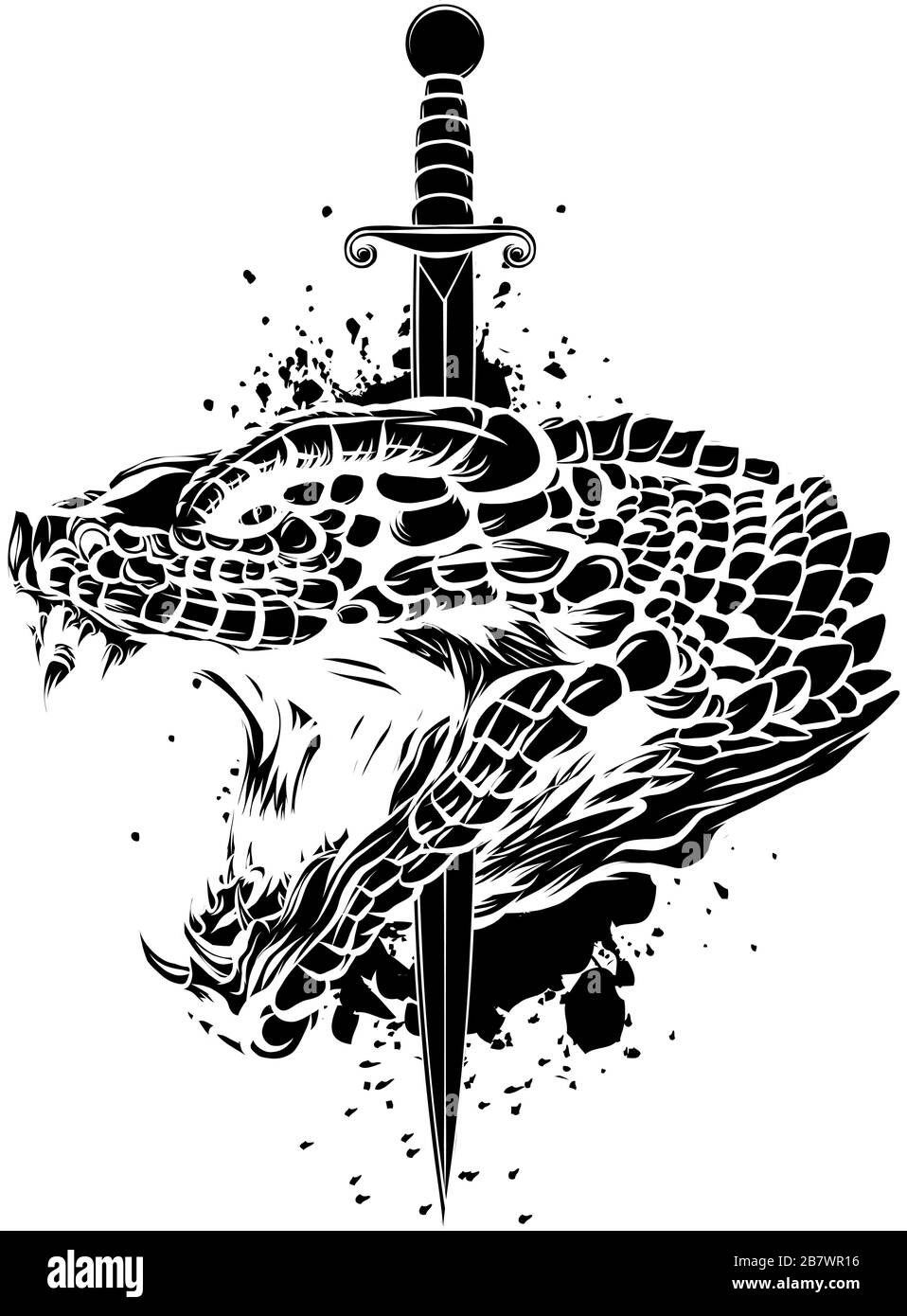 color dragon sword logo vector illustration design Stock Vector