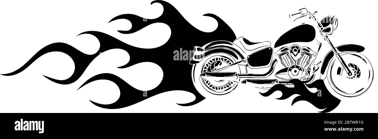 motorcycle with fire and flames vector illustration Stock Vector