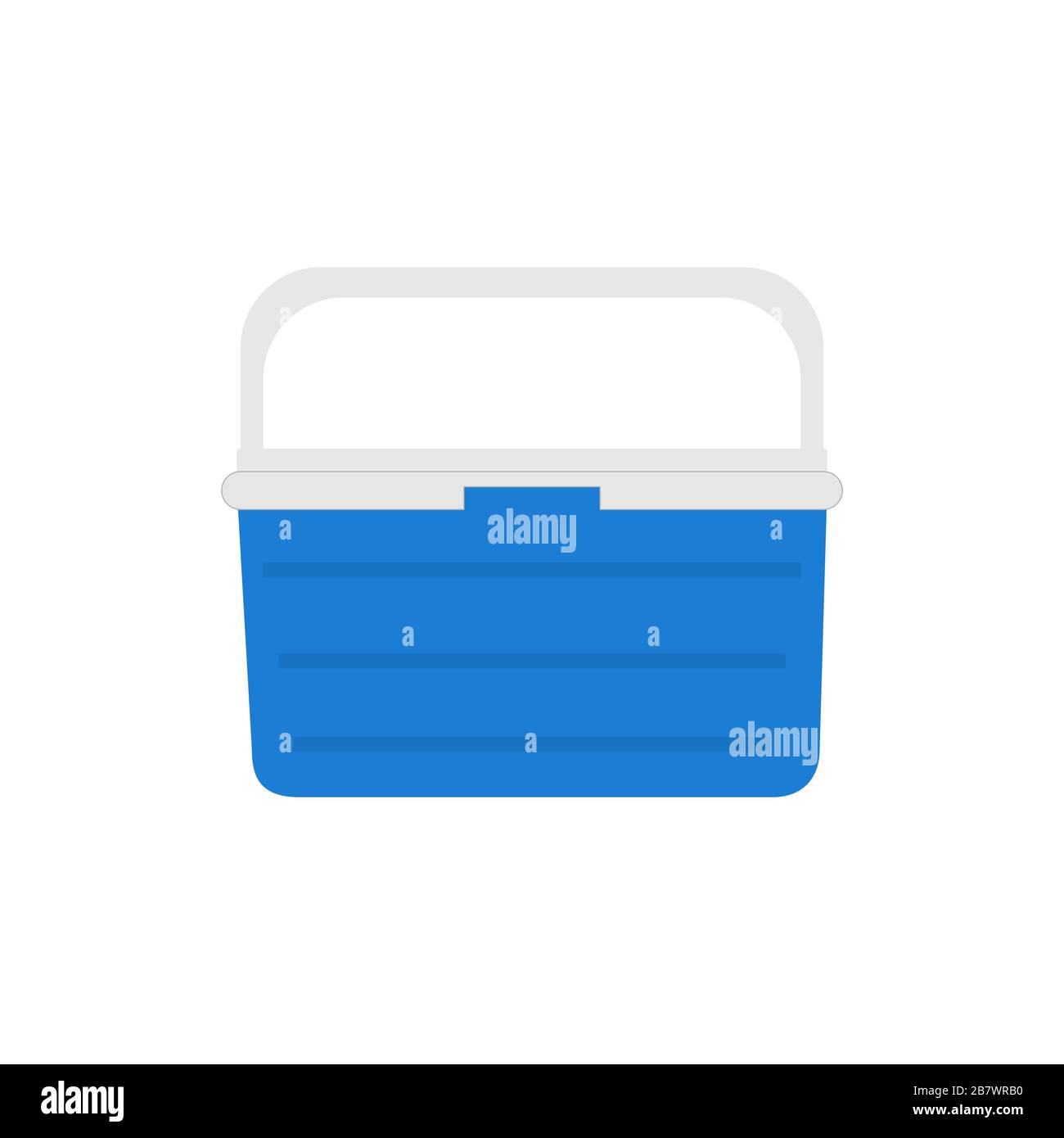 Handheld blue refrigerator, ice cooler for picnic or camping. Vector illustration, isolated over white background Stock Vector