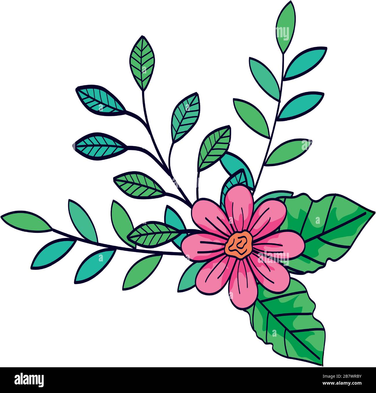 cute flower pink color with branches and leafs Stock Vector Image & Art ...