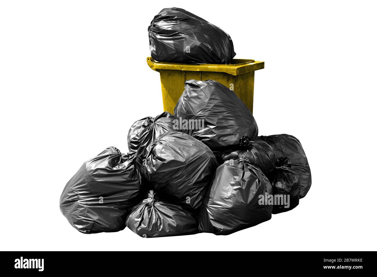 bin bag garbage yellow, Bin,Trash, Garbage, Rubbish, Plastic Bags pile  isolated on background white Stock Photo - Alamy