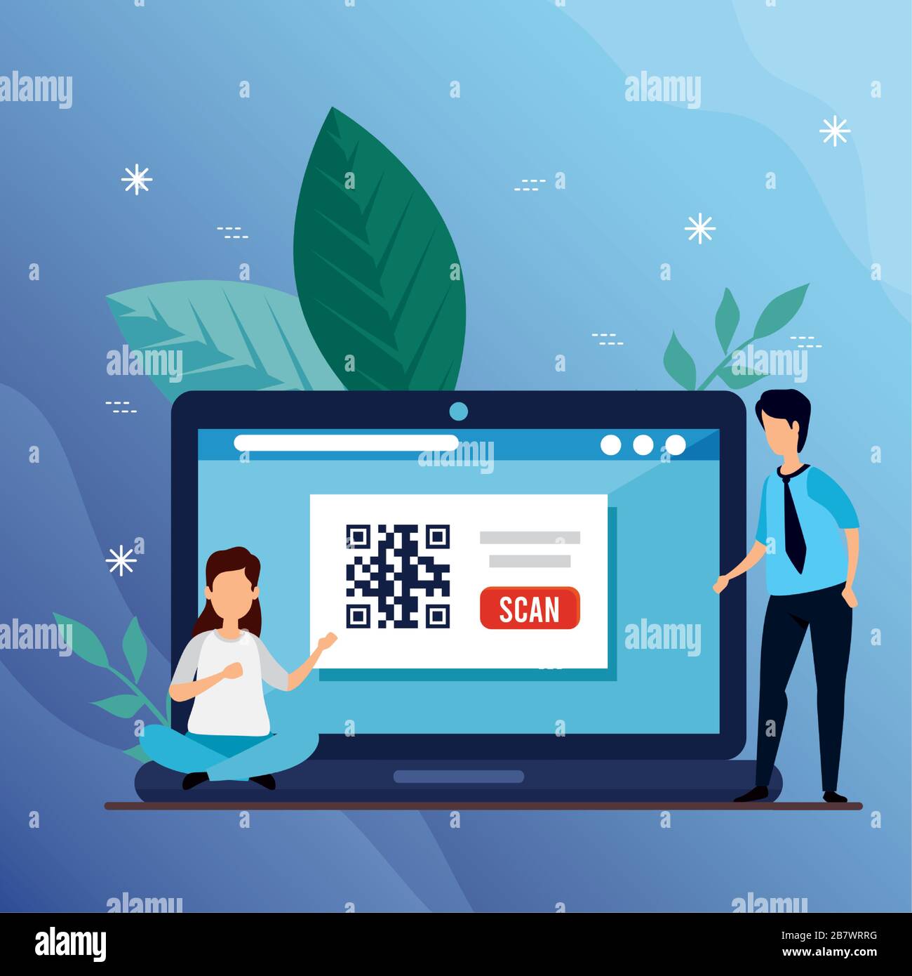 scan code qr in laptop with man and icons Stock Vector Image & Art - Alamy