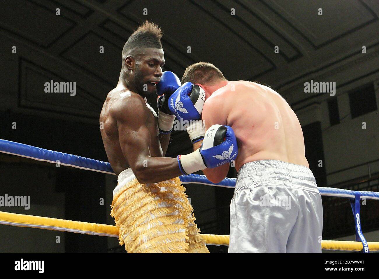 Menay Edwards (gold shorts) defeats Billy Boyle in a Light-Heavyweight ...