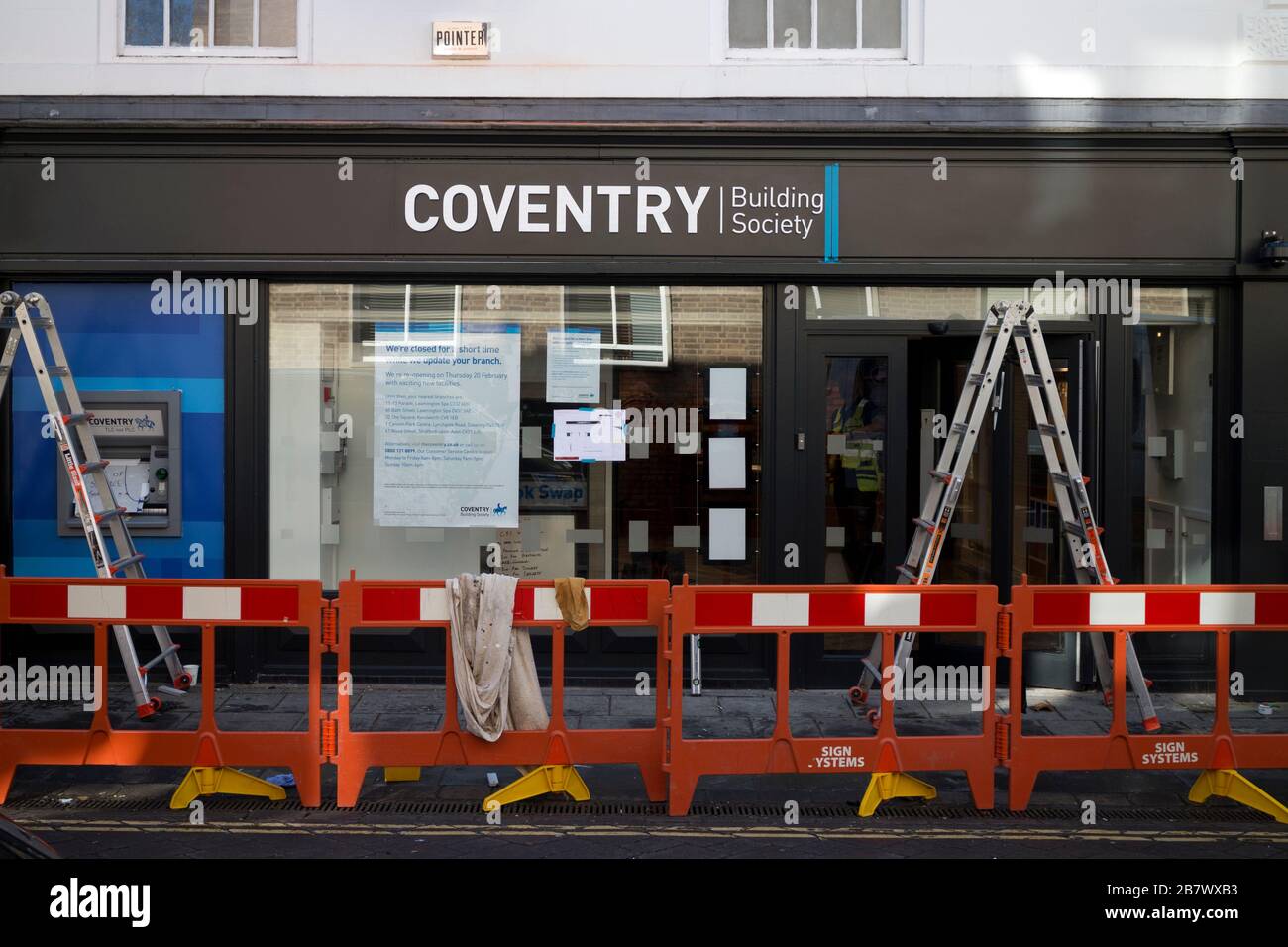 Coventry Building Society branch during refurbishment, Warwick, UK Stock Photo