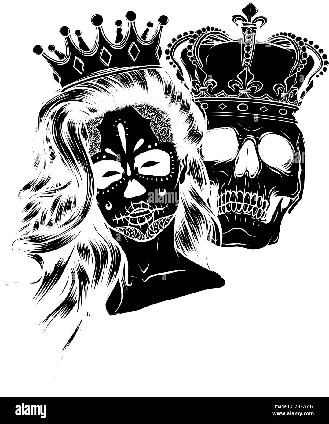 Skull King and Queen vector. Love skull couple. illustration Stock Vector