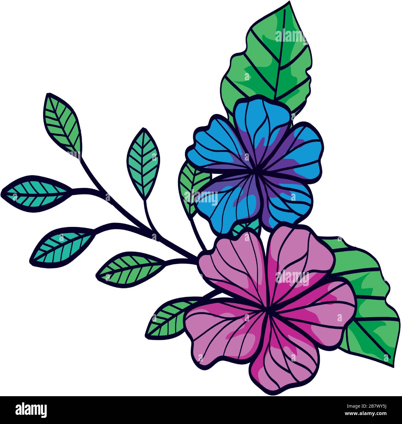 cute flowers with branches and leafs Stock Vector Image & Art - Alamy