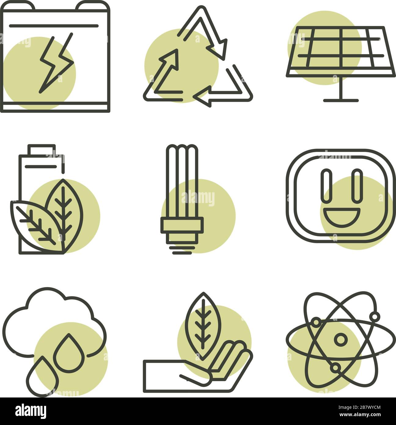 sustainable energy alternative renewable ecology icons set vector ...