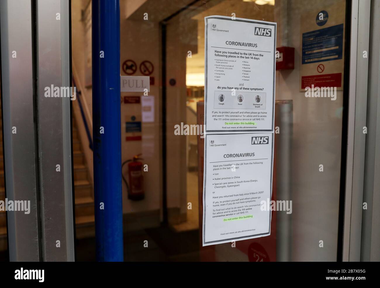 Coronavirus signs in Boots, Worcester, as the death toll from coronavirus in the UK reached 71 people. Stock Photo