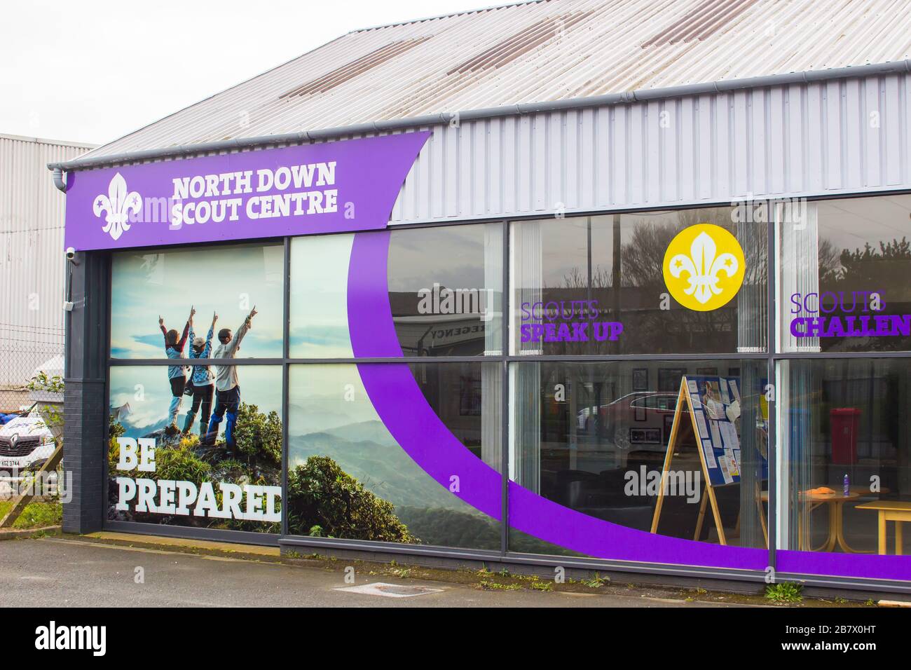 18 March 2020 The North Down Scout Centre in Balloo lndustrial Park Bangor Northern ireland. Stock Photo