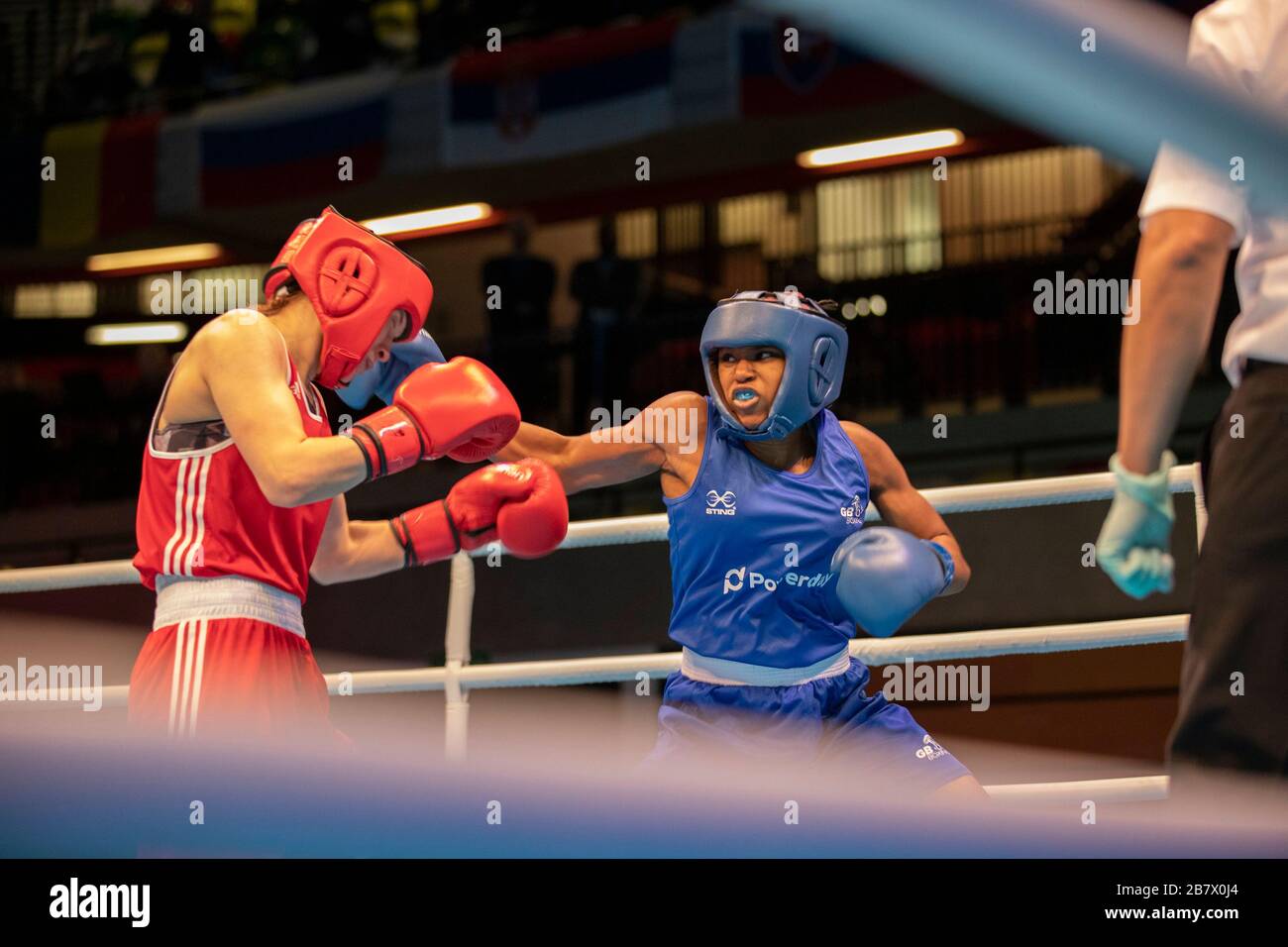 London, UK. 14-03-20. Ala Staradub (BLR) fights Caroline Budois (GBR)  during the Road to Tokyo European Olympic Boxing Qualification Event Stock  Photo - Alamy