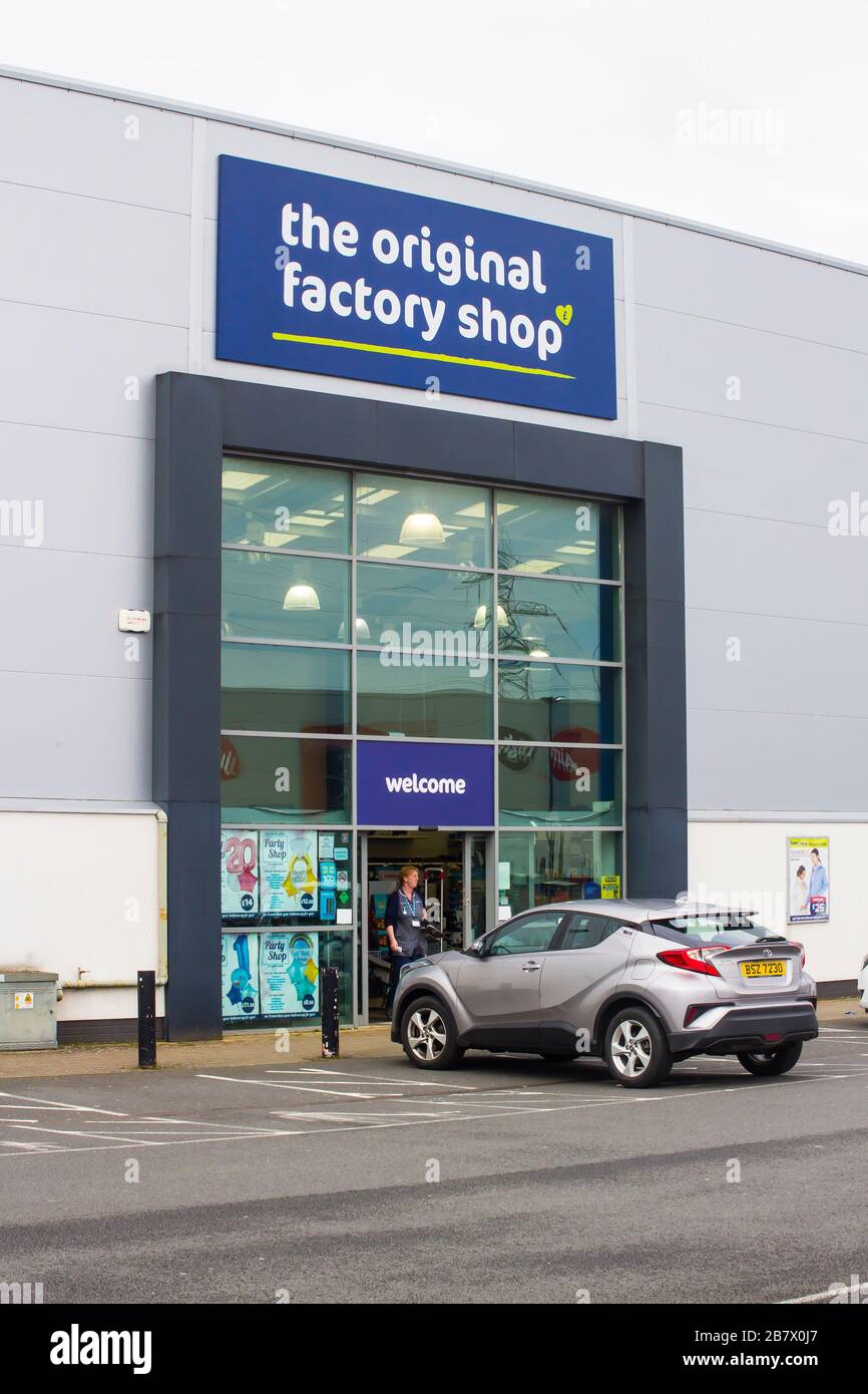 18 March 2020 The modern Tofs retail outlet in Bangor County Down located in a steel fabricated building with Aluminium cladding. Stock Photo