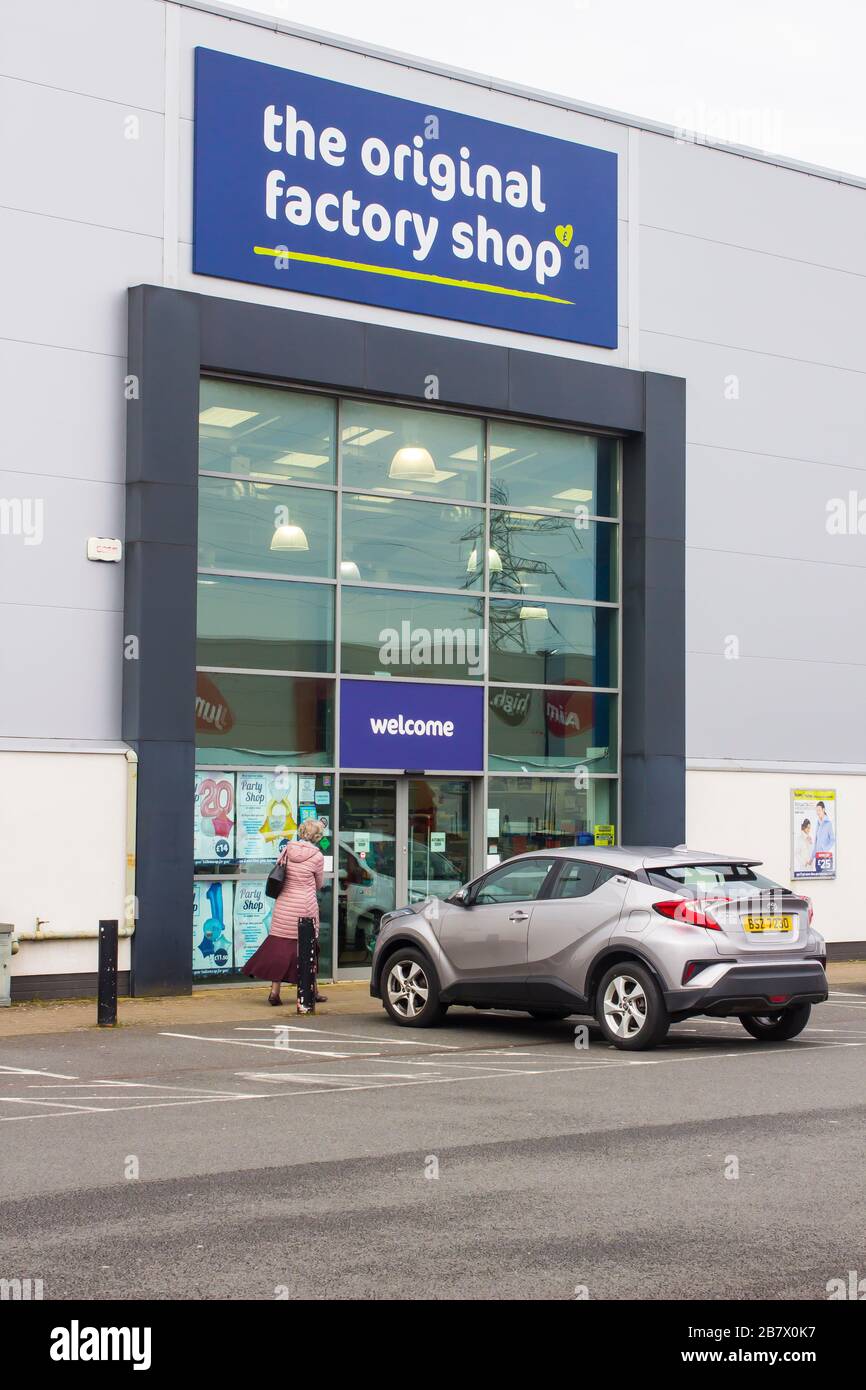 18 March 2020 The modern Tofs retail outlet in Bangor County Down located in a steel fabricated building with Aluminium cladding. Stock Photo