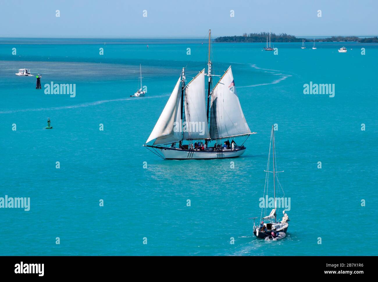 Different kind of boats sailing around Key West resort island (Florida