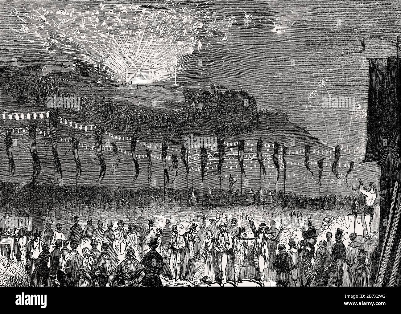Fireworks at Montmartre, Paris, France, 1857 Stock Photo