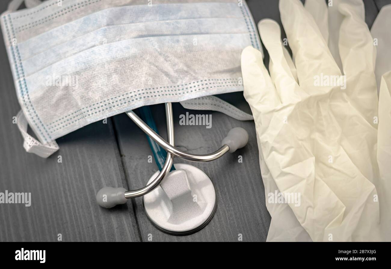 Individual protective equipment used by doctors and nurses to detect viruses and bacteria Stock Photo