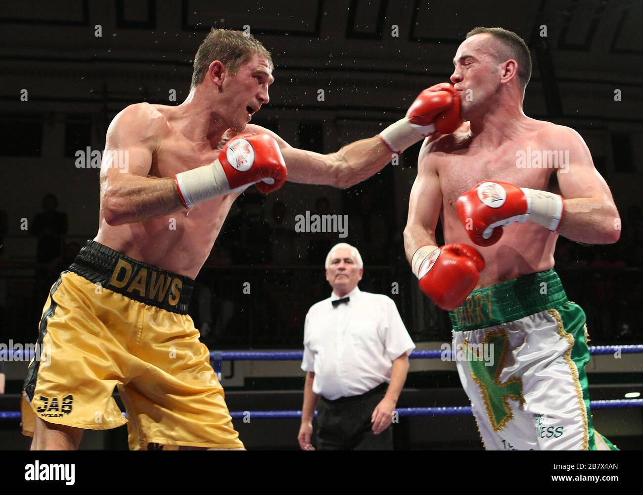 Lenny Daws (yellow shorts) defeats Barry Morrison in a LightWelterweight  boxing contest for the British Title at York Hall, Bethnal Green, promoted  by Stock Photo - Alamy