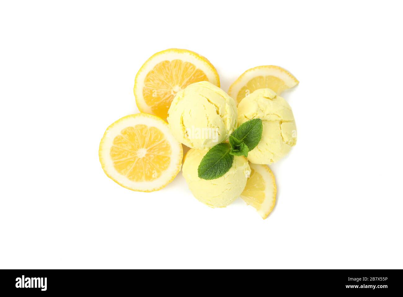 Ice cream, lemon slices and mint isolated on white background Stock ...