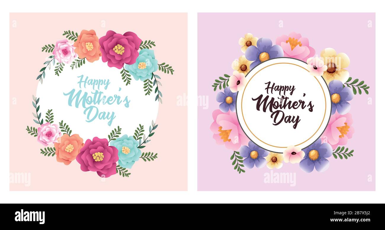 happy mothers day card with flowers set frames Stock Vector Image & Art ...