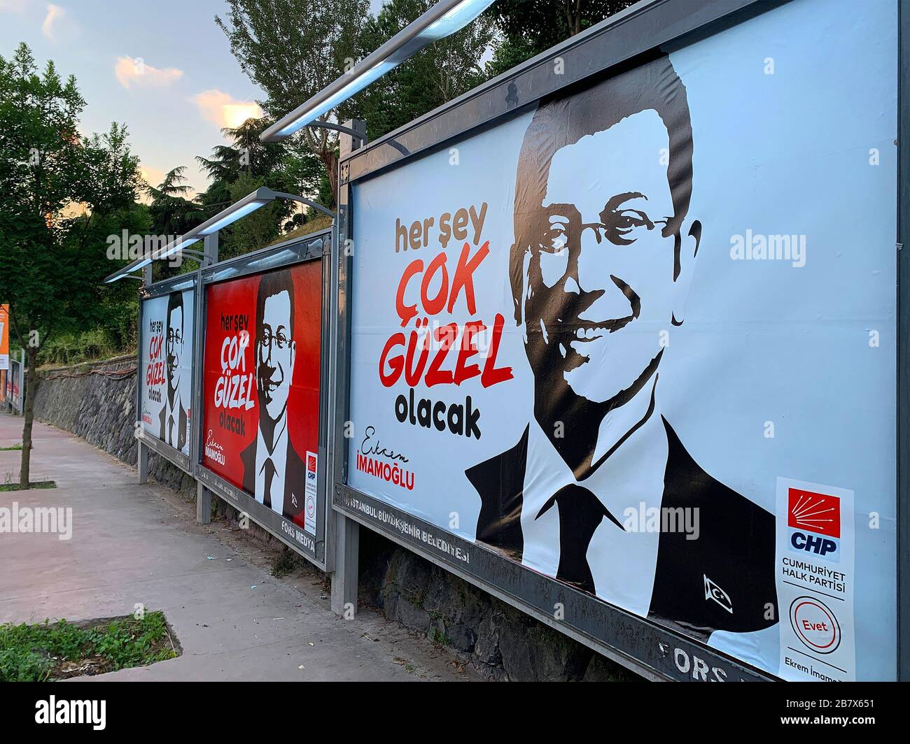 View of outdoor advertising billboards of selected mayor of Istanbul