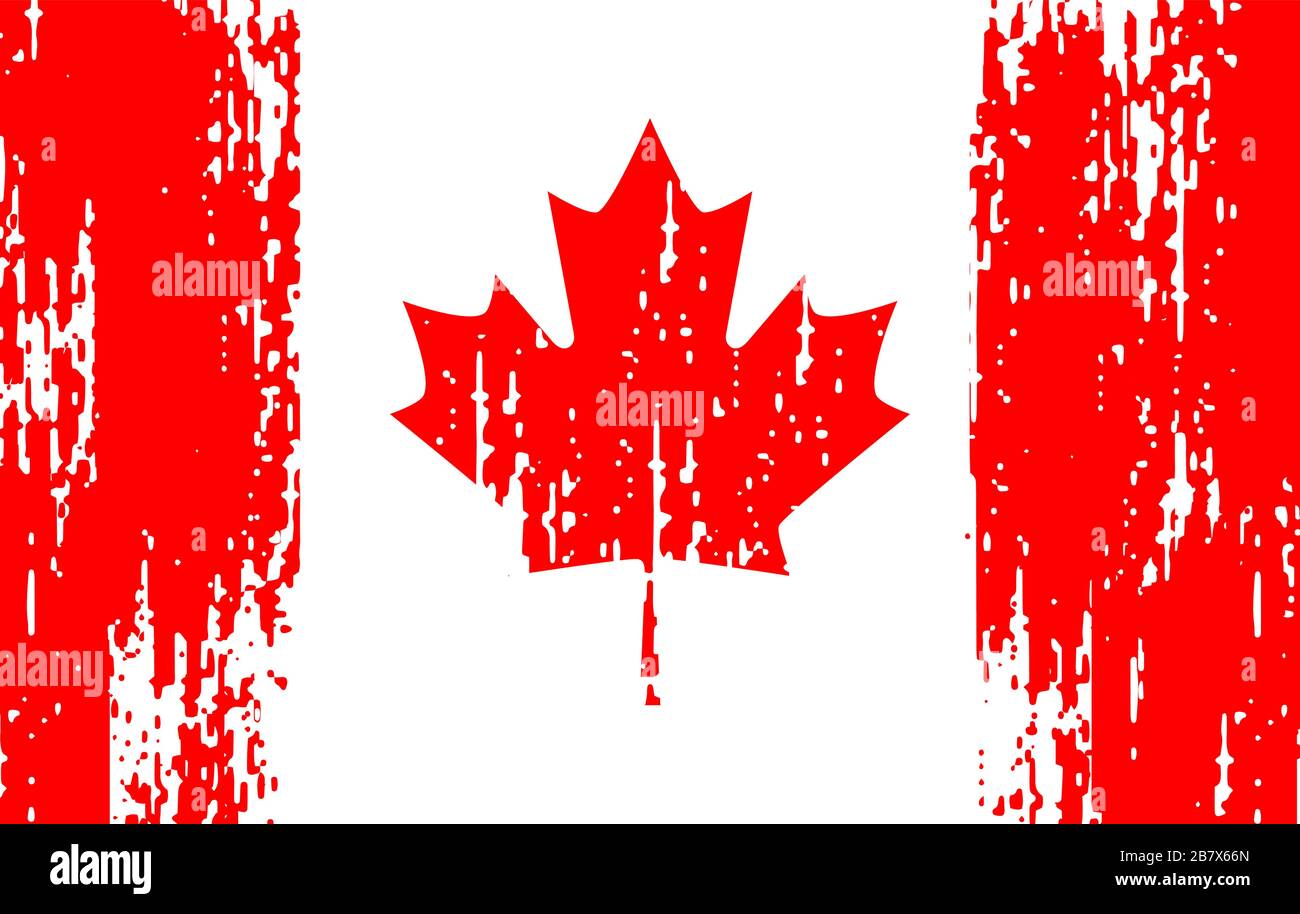 Old flag of Canada in the style of scratched paint on the wall. Vector illustration Stock Vector