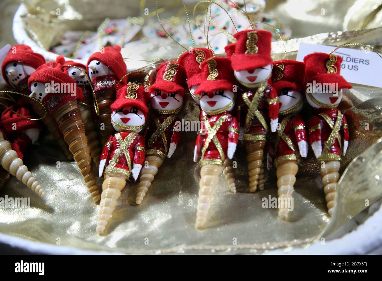 Barbados Grantly Adams International Airport Christmas Decorations on Soldiers mad out of Sea Shells on Sale Stock Photo