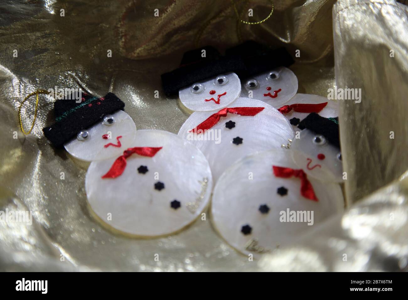 Barbados Grantly Adams International Airport Christmas Decorations  Snowmen made out of Sea Shells on Sale Stock Photo