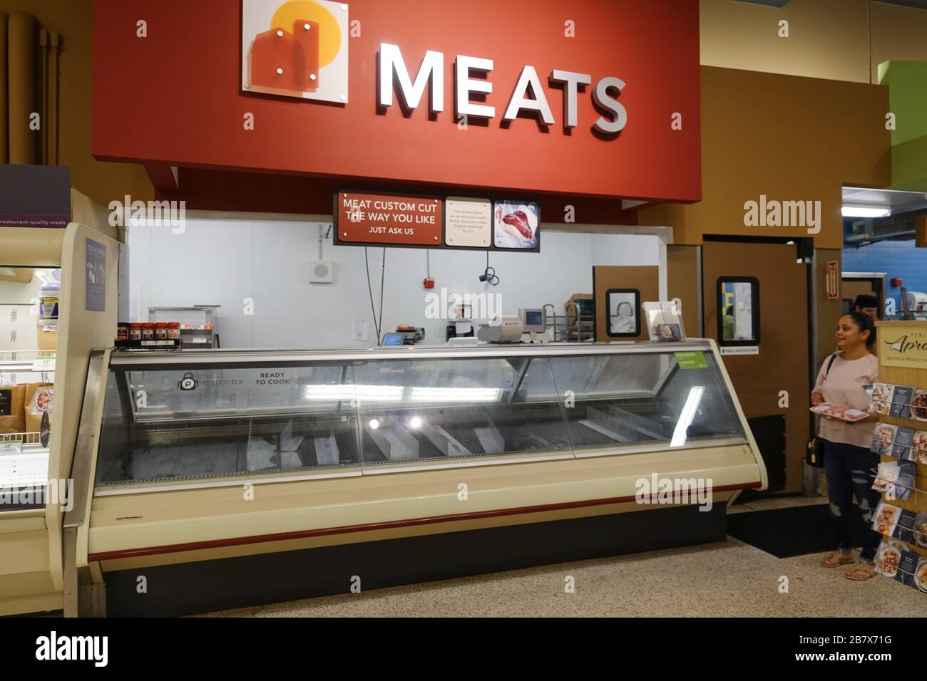 Orlando, FL/USA3/14//20 Empty meat display shelves at a Publix