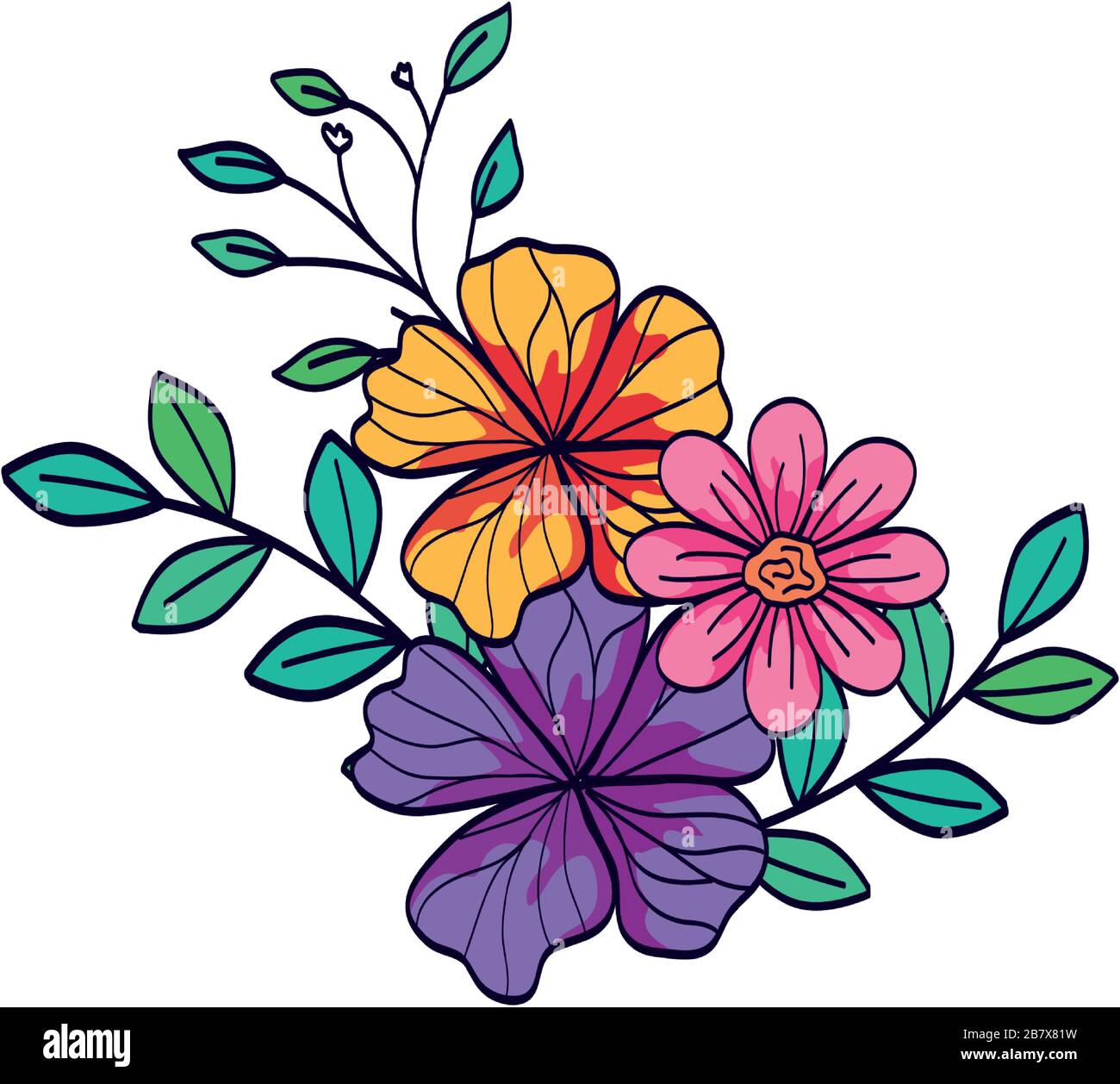 cute flowers with branches and leafs Stock Vector Image & Art - Alamy