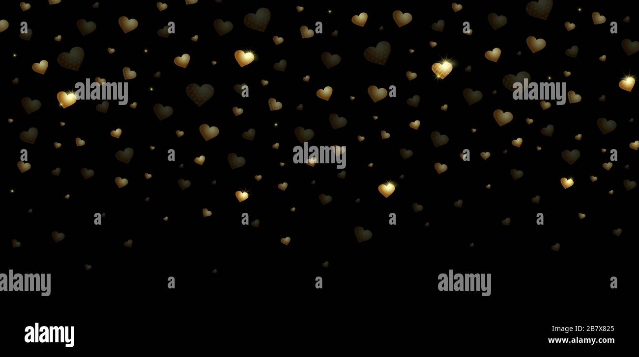 beautiful hearts candy gold color on a black background. Valentines day ...