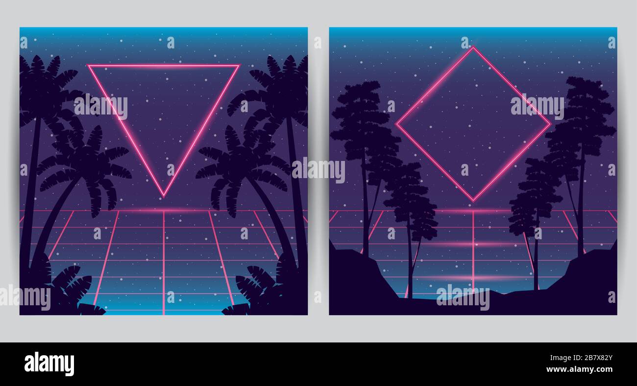 wanderlust poster with trees and palms scenes Stock Vector
