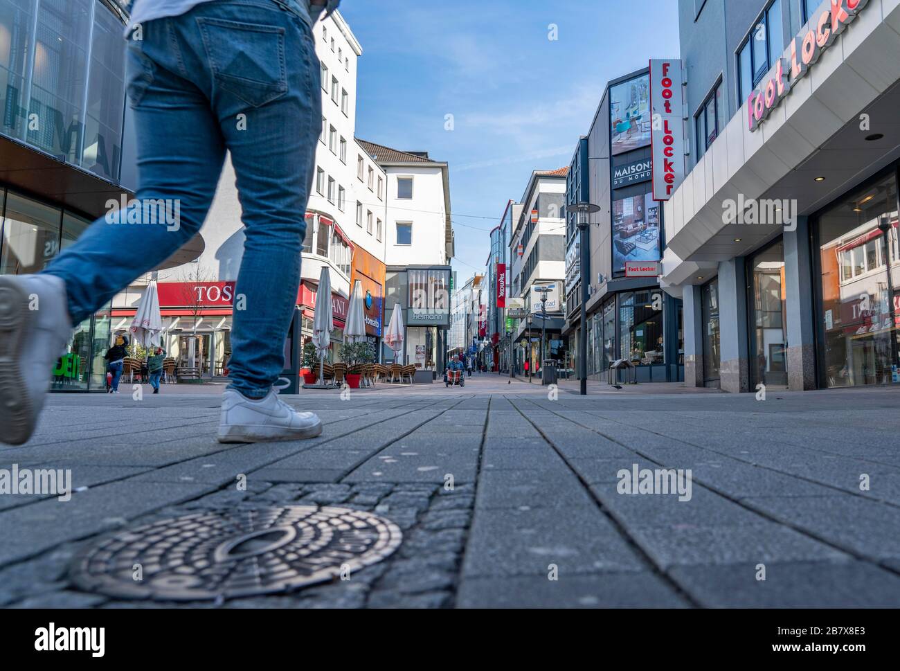 Effects of the coronavirus pandemic in Germany, Essen, empty shopping street, Limbecker Strasse, Stock Photo