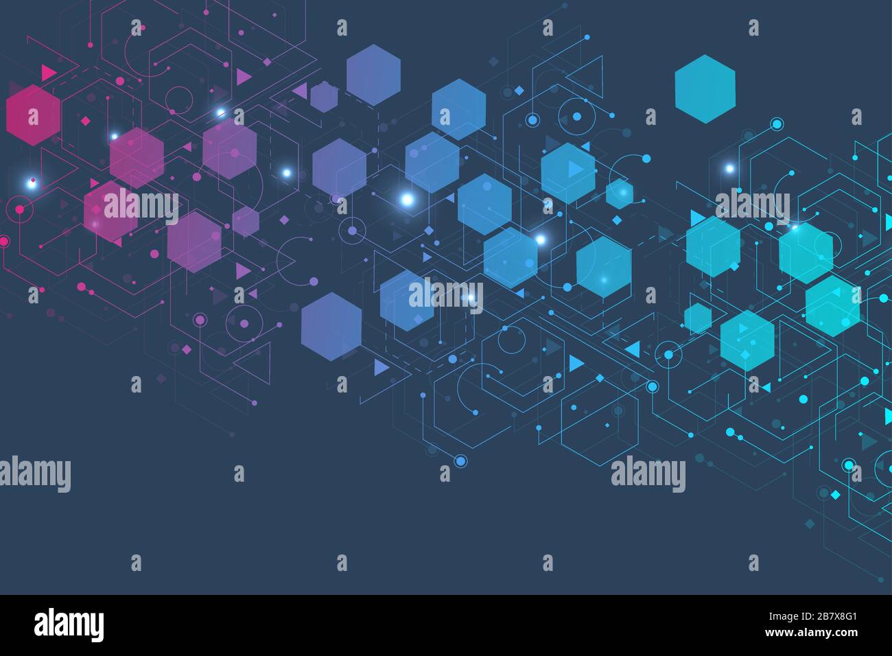 Science network pattern, connecting lines and dots. Technology hexagons ...