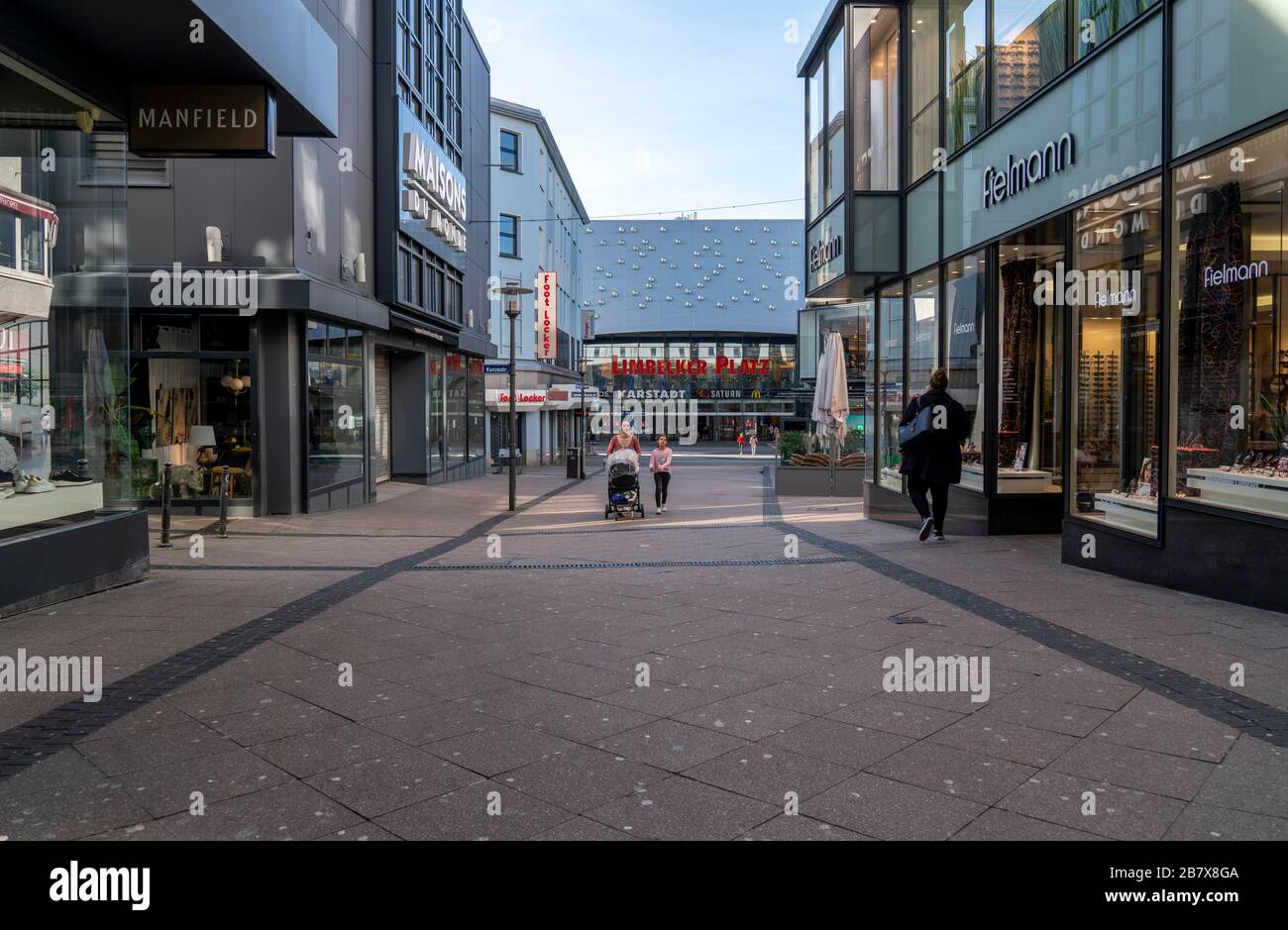 Effects of the coronavirus pandemic in Germany, Essen, empty shopping street, Limbecker Strasse, Stock Photo