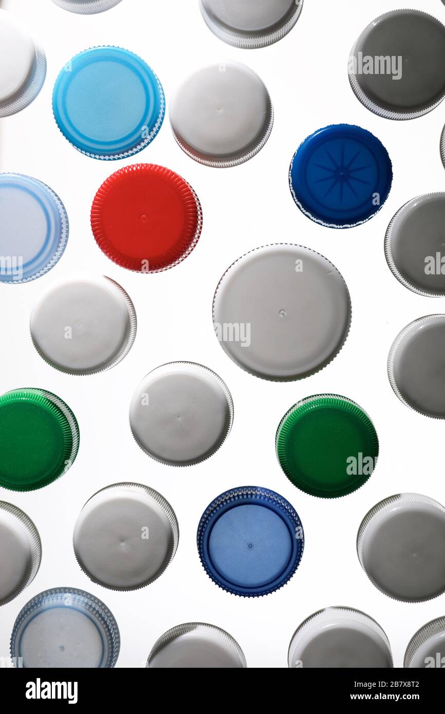 Plastic bottle caps close up Stock Photo