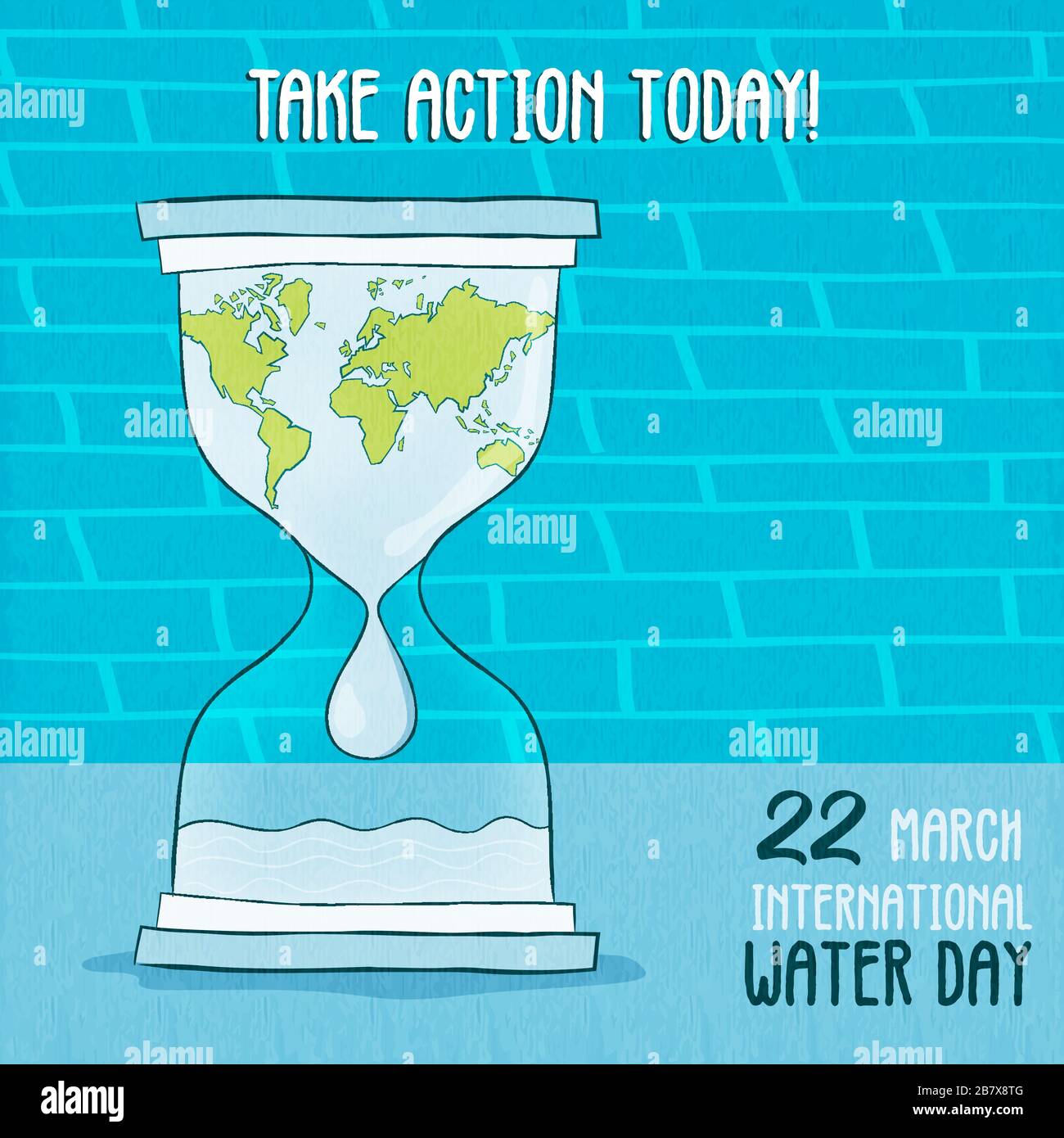World water day greeting card for global environment help on 22 march event. Take action today quote with motivational ocean waters concept, earth car Stock Vector