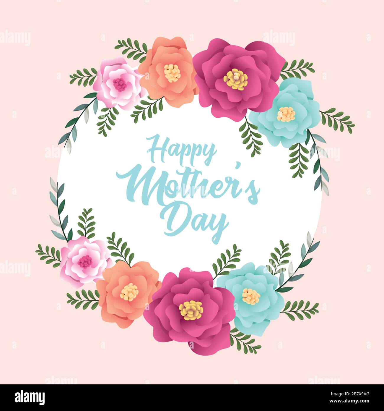 happy mothers day card with flowers circular frame Stock Vector Image ...