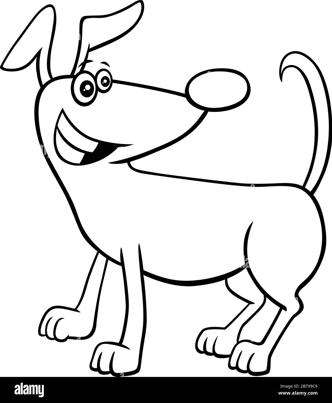 Black and White Cartoon Illustration of Happy Dog Comic Animal ...