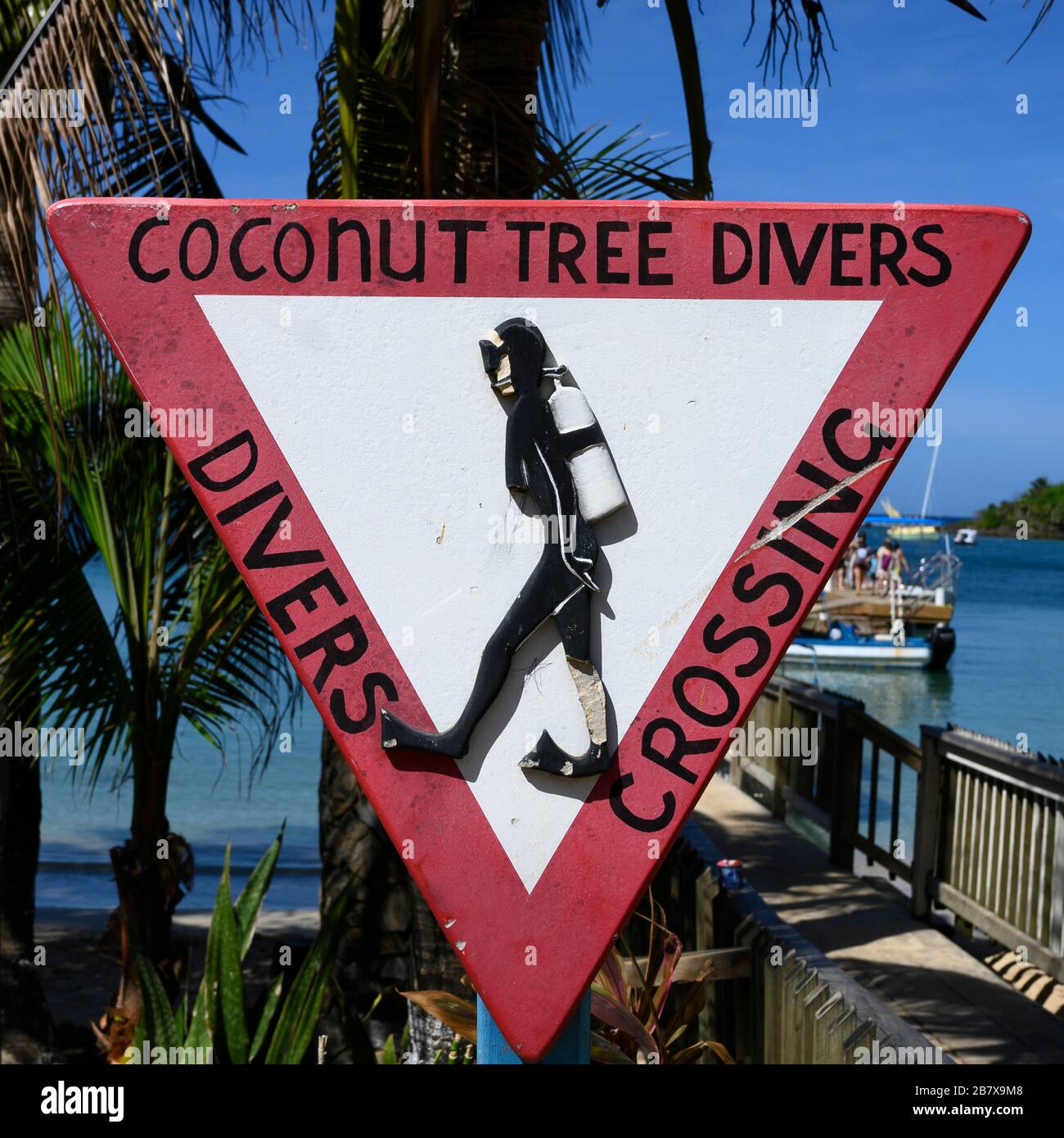 Closeup of warning sign, Roatan, Honduras Stock Photo Alamy