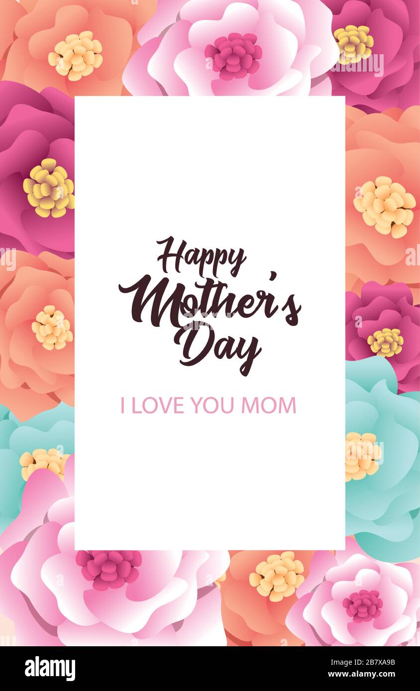happy mothers day card with flowers square frame Stock Vector Image ...