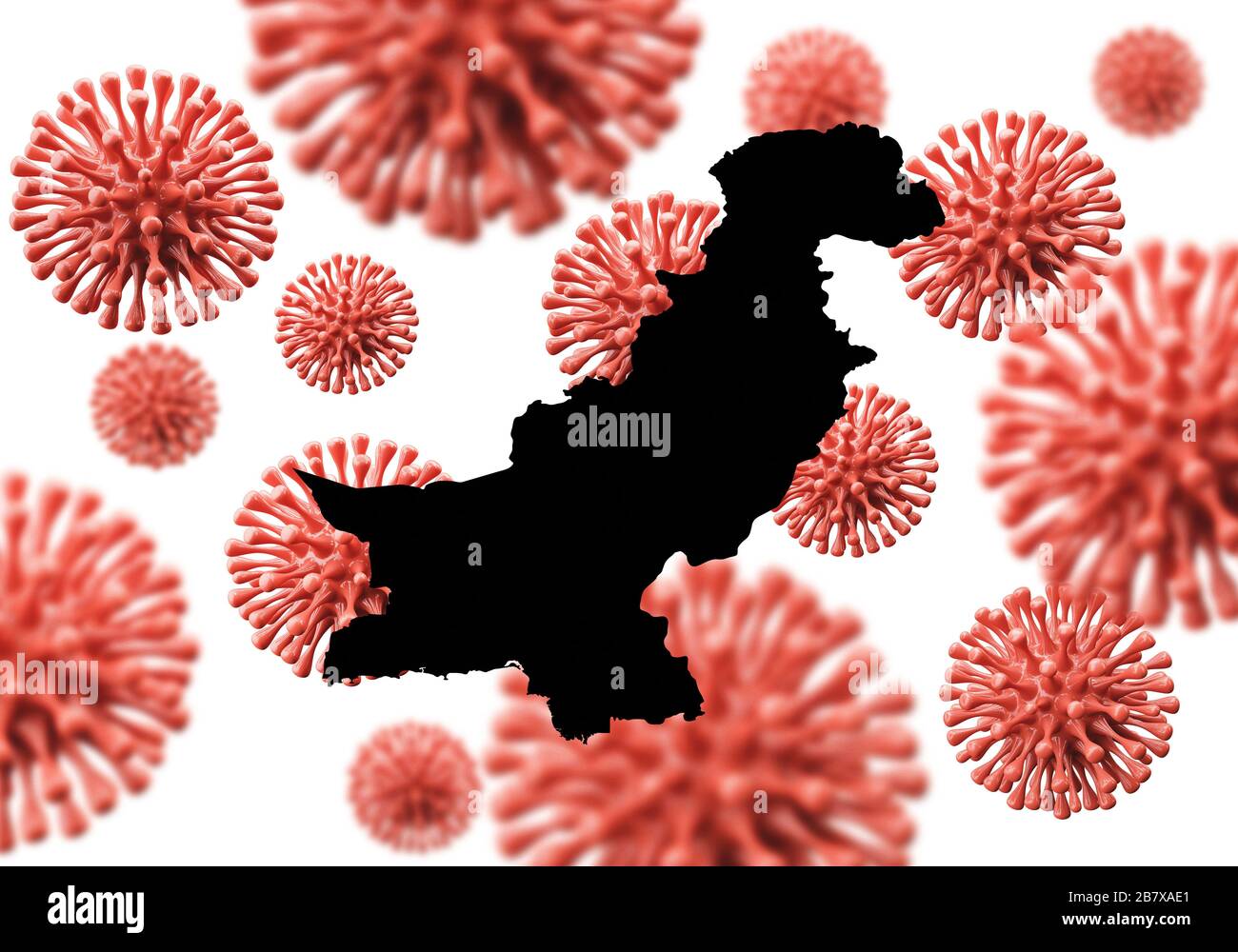 Pakistan map over a scientific virus microbe background. 3D Rendering Stock Photo